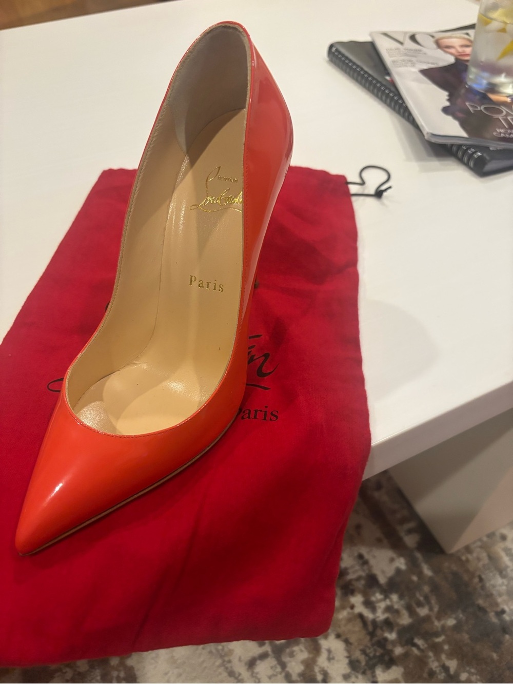 Christian Louboutin Orange-Red Patent Classic Stiletto Pump